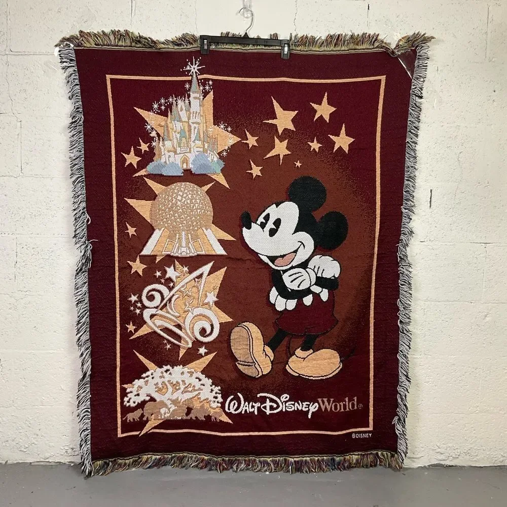 Walt Disney World Mickey Mouse Fringe Tapestry Throw Blanket